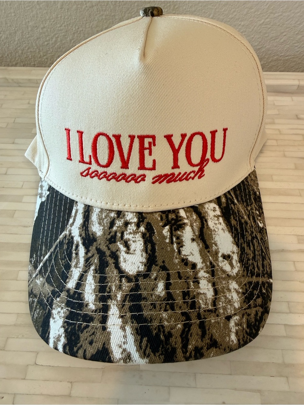 I LOVE YOU Embroidered Beige and Camouflage Cap